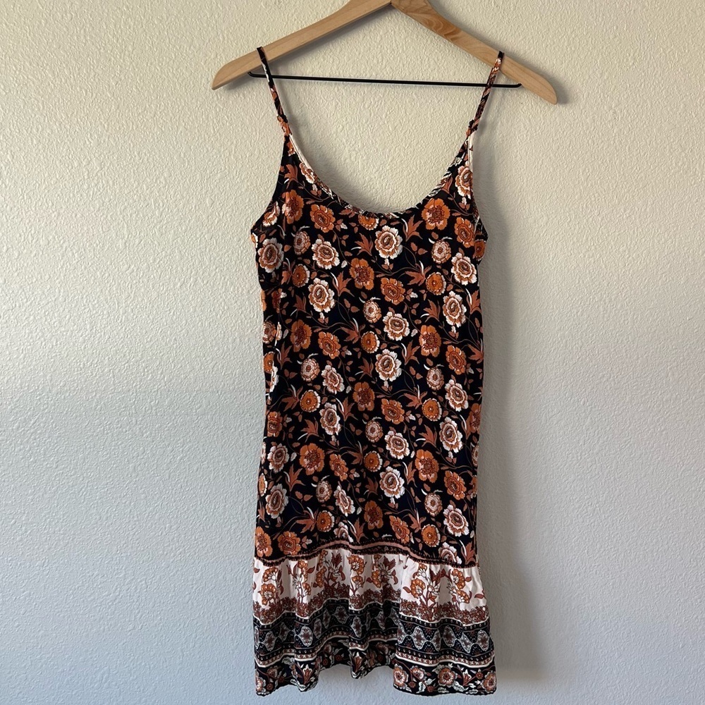 Umgee Floral Mini Dress - Black and Orange